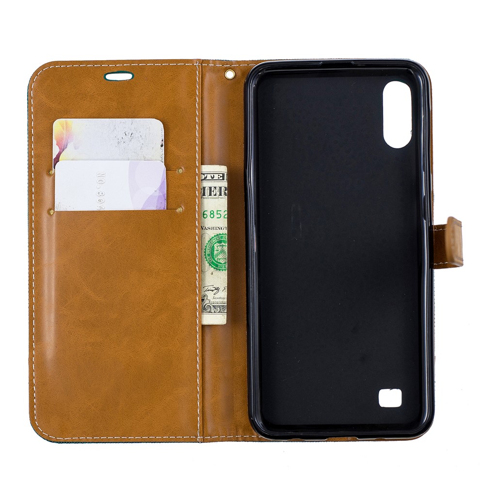 Case de Cuero de Billetera de Tela de Jeans de Color Variado Para Samsung Galaxy A10 - Verde