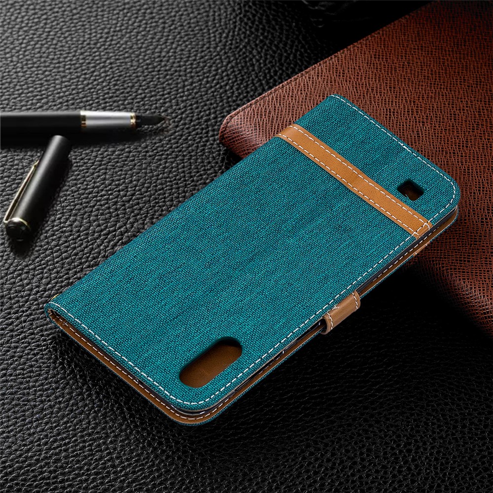 Case de Cuero de Billetera de Tela de Jeans de Color Variado Para Samsung Galaxy A10 - Verde