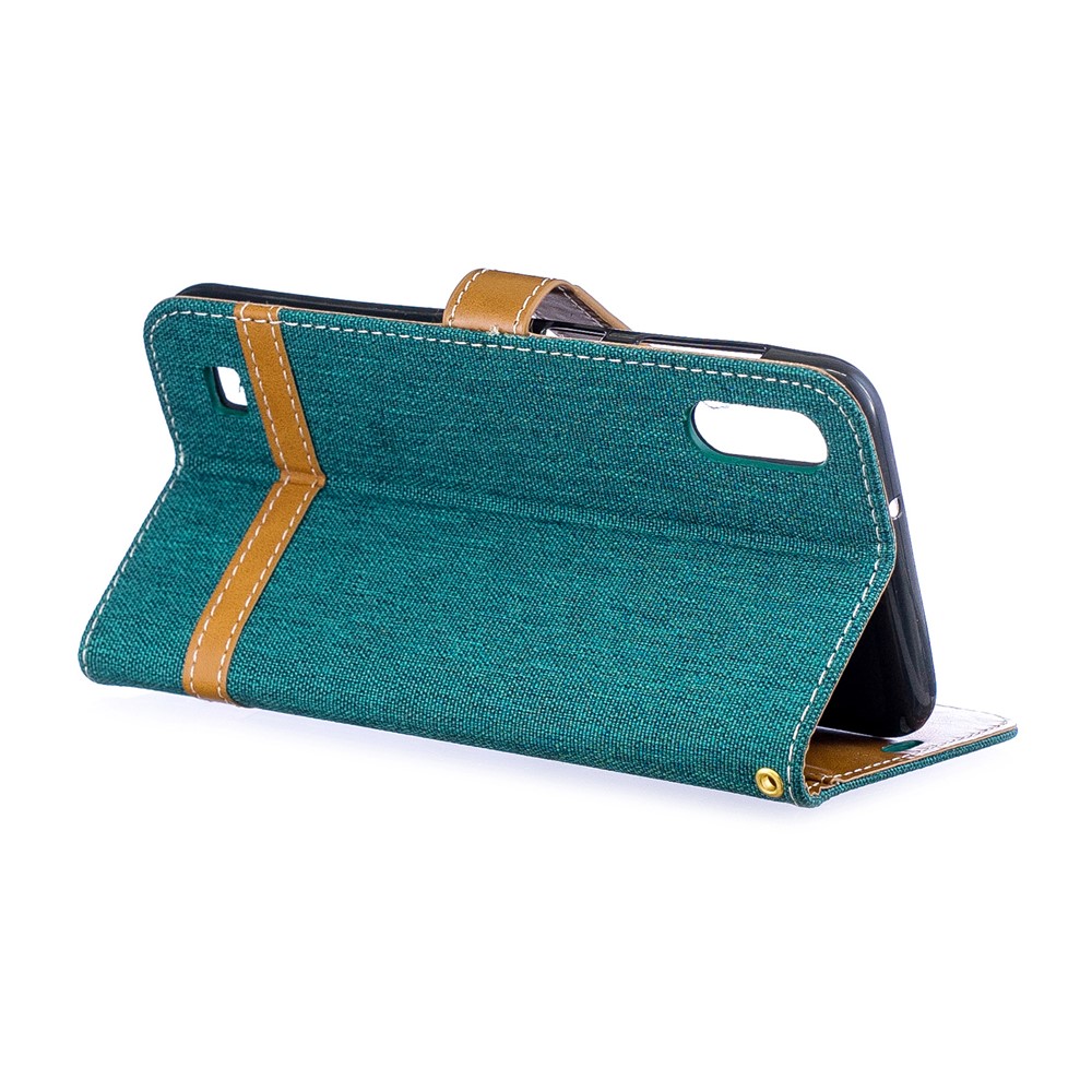 Case de Cuero de Billetera de Tela de Jeans de Color Variado Para Samsung Galaxy A10 - Verde