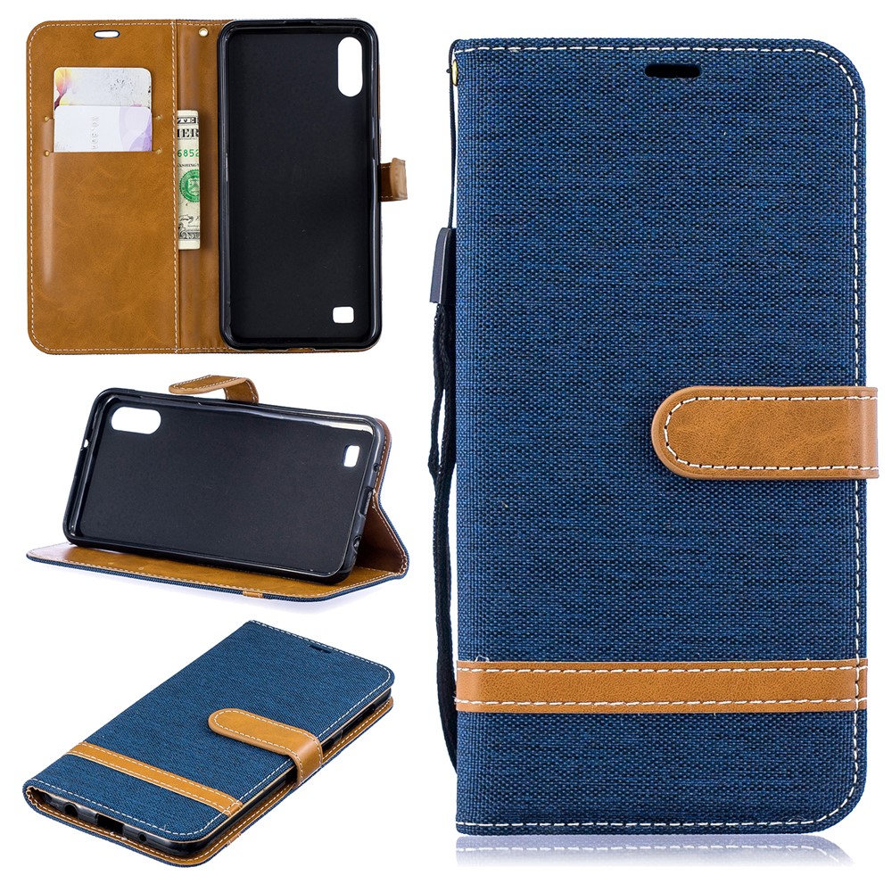 Sortierte Farbe Jeans Tuch Geldbörse Stand Ledertasche Für Samsung Galaxy A10 - Dunkelblau-1