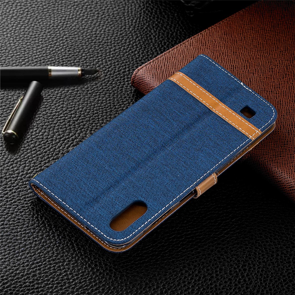 Sortierte Farbe Jeans Tuch Geldbörse Stand Ledertasche Für Samsung Galaxy A10 - Dunkelblau-3