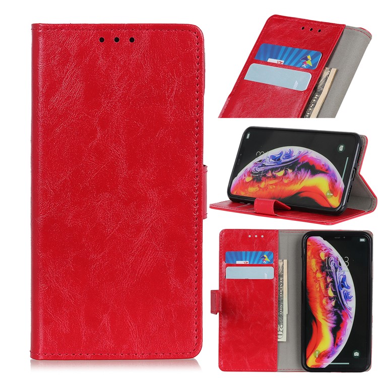 

Crazy Horse Wallet Stand Leather Protection Case for Samsung Galaxy A40 - Red, Galaxy A40