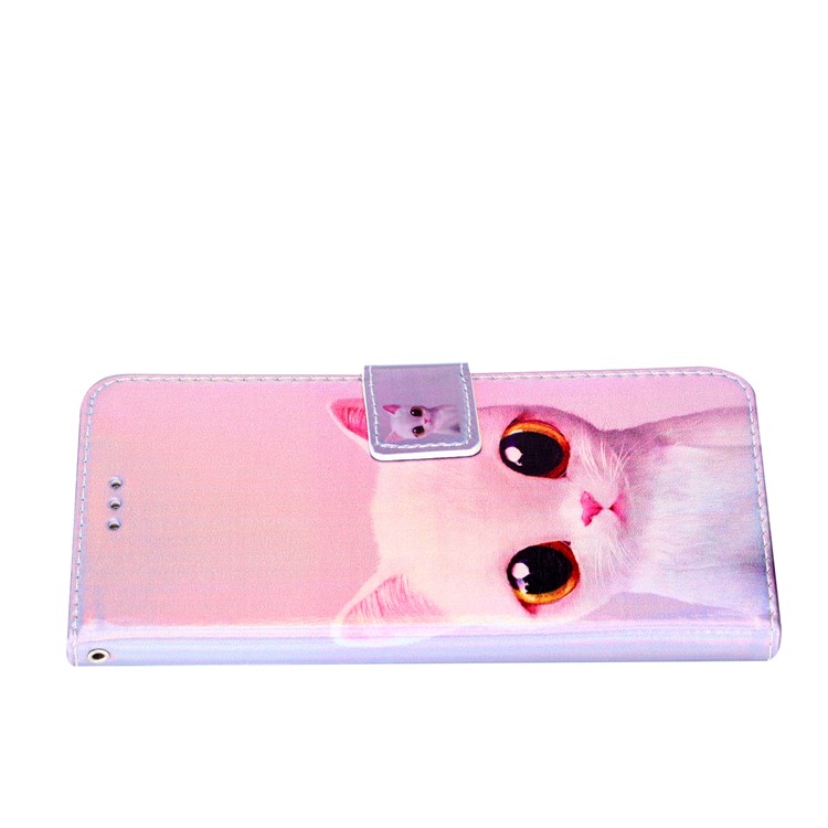 Laser Carving Pattern Printing PU Leather Shell with Wallet for Samsung Galaxy S10 Plus - White Cat-2