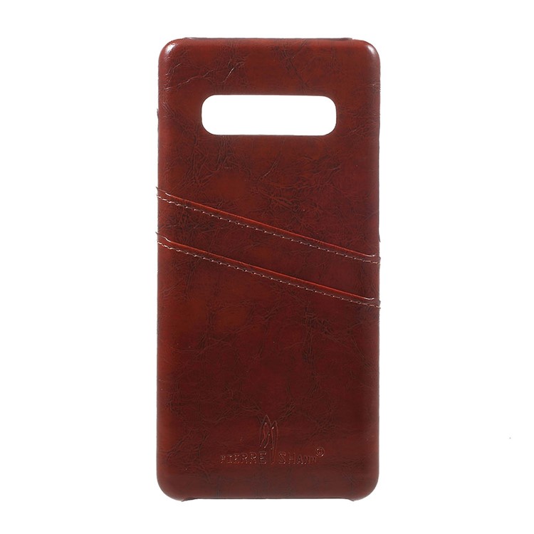 

Oil Wax Card Holder PU Leather Coated PC Cover for Samsung Galaxy S10 Plus - Brown, Galaxy S10 Plus