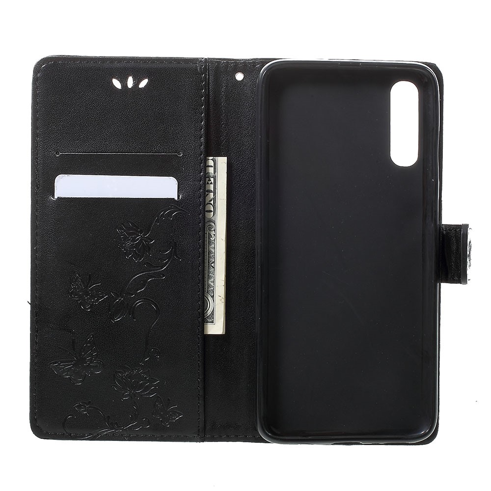 Imprint Butterfly Flowers Leather Wallet Stand Case for Samsung Galaxy A70 - Black-4
