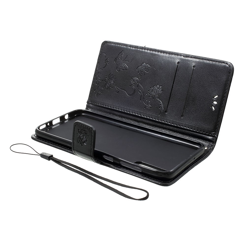Imprint Butterfly Flowers Leather Wallet Stand Case for Samsung Galaxy A70 - Black-8