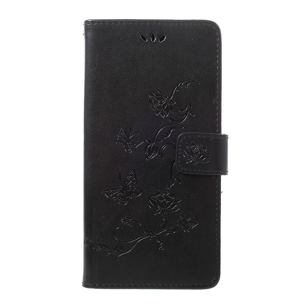 Imprint Butterfly Flowers Leather Wallet Stand Case for Samsung Galaxy A70 - Black-9