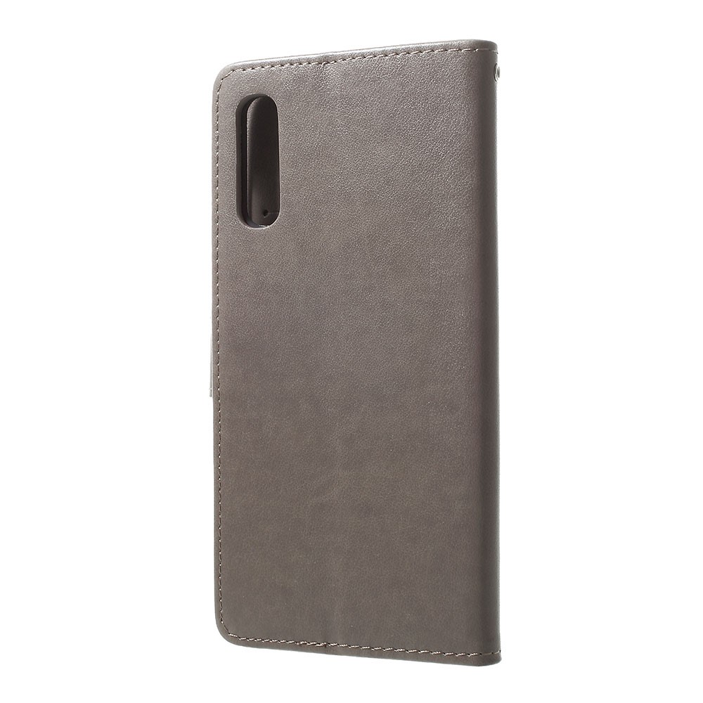 Etui De Support De Portefeuille En Cuir De Fleurs Papillon D'empreinte Pour Samsung Galaxy A70 - Gris-3