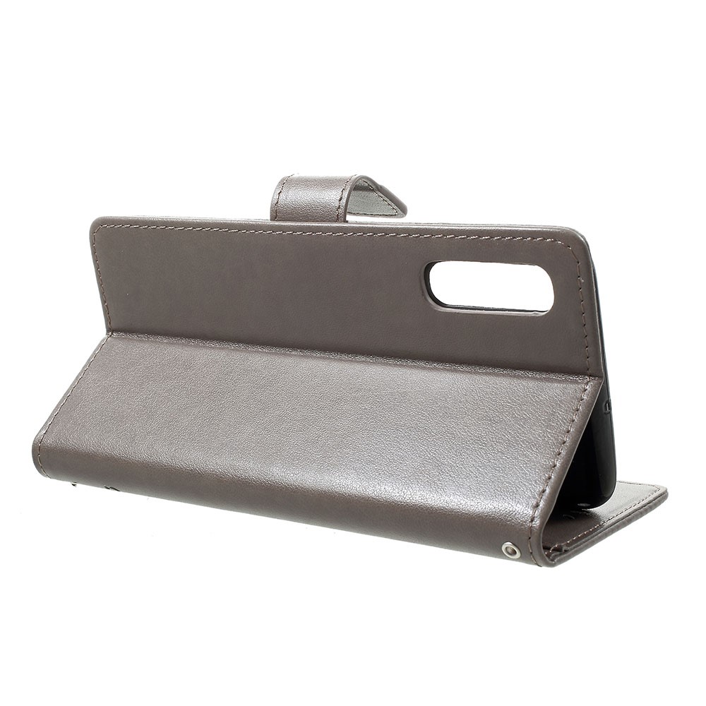 Impressão Borboleta Flores Carteira De Couro Stand Case Para Samsung Galaxy A70 - Cinzento-4