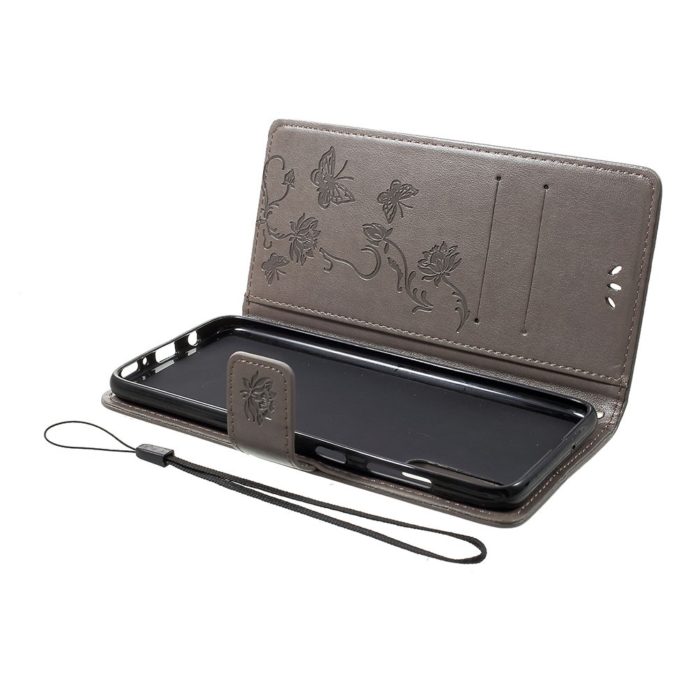 Impressão Borboleta Flores Carteira De Couro Stand Case Para Samsung Galaxy A70 - Cinzento-5