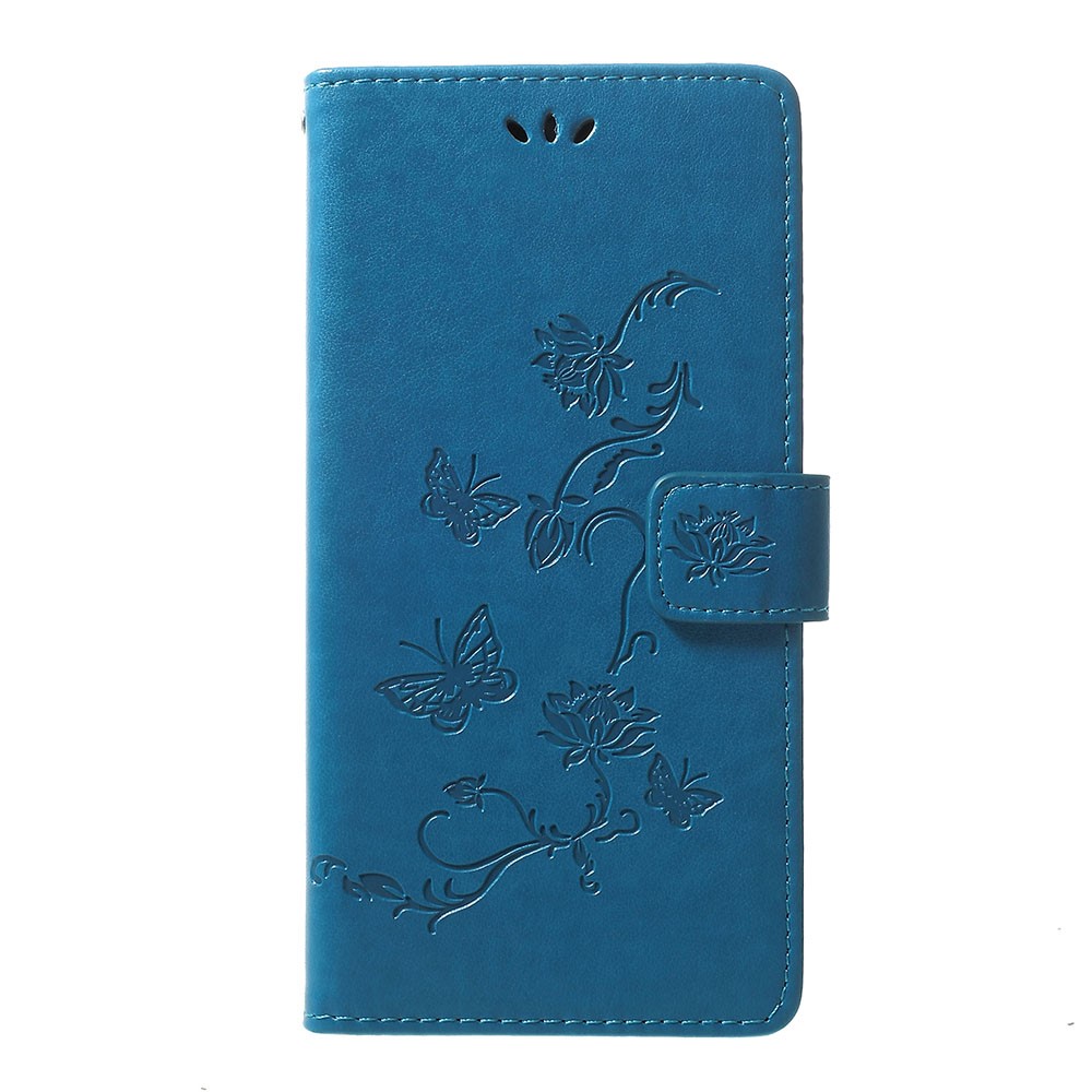 Etui Portefeuille En Cuir Fleurs Papillon Fleurs Pour Samsung Galaxy A70 - Bleu-1