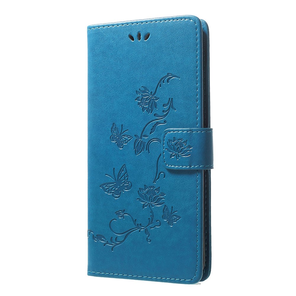 Etui Portefeuille En Cuir Fleurs Papillon Fleurs Pour Samsung Galaxy A70 - Bleu-2