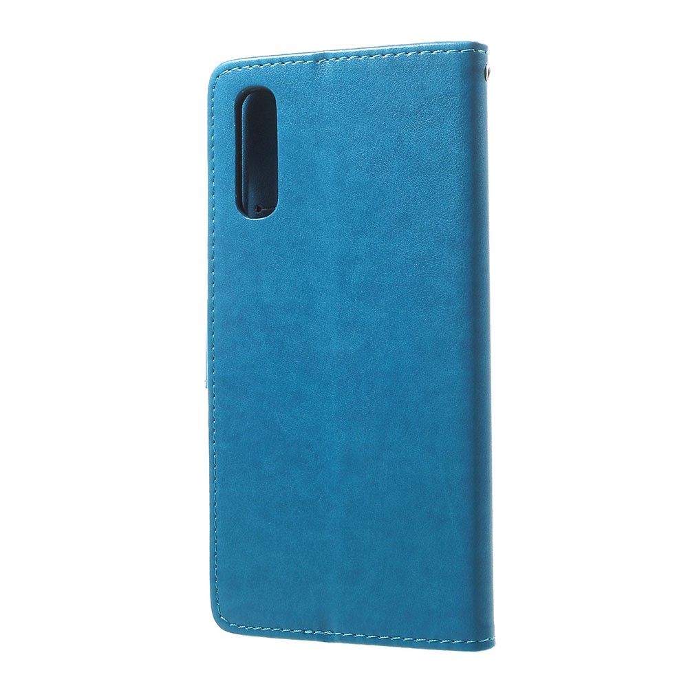 Etui Portefeuille En Cuir Fleurs Papillon Fleurs Pour Samsung Galaxy A70 - Bleu-3