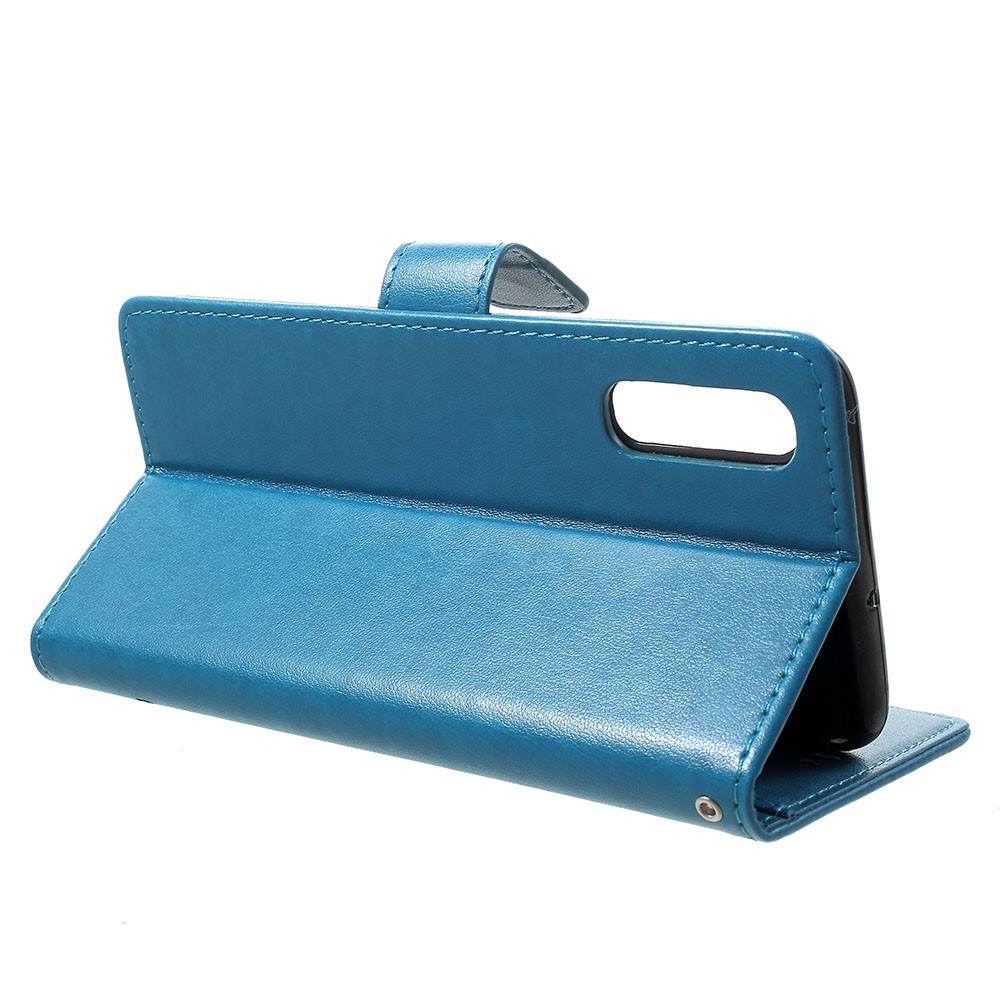 Etui Portefeuille En Cuir Fleurs Papillon Fleurs Pour Samsung Galaxy A70 - Bleu-4