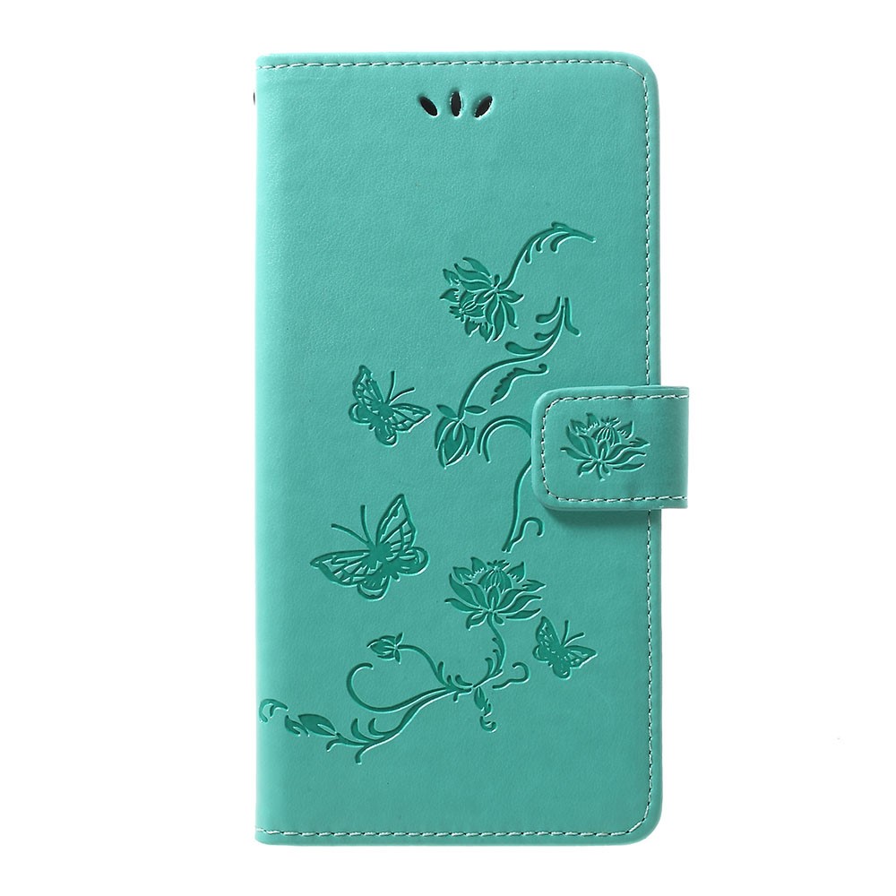 Estuche De Soporte De Billetera De Cuero Con Estampado De Mariposa Para Samsung Galaxy A70 - Verde-1
