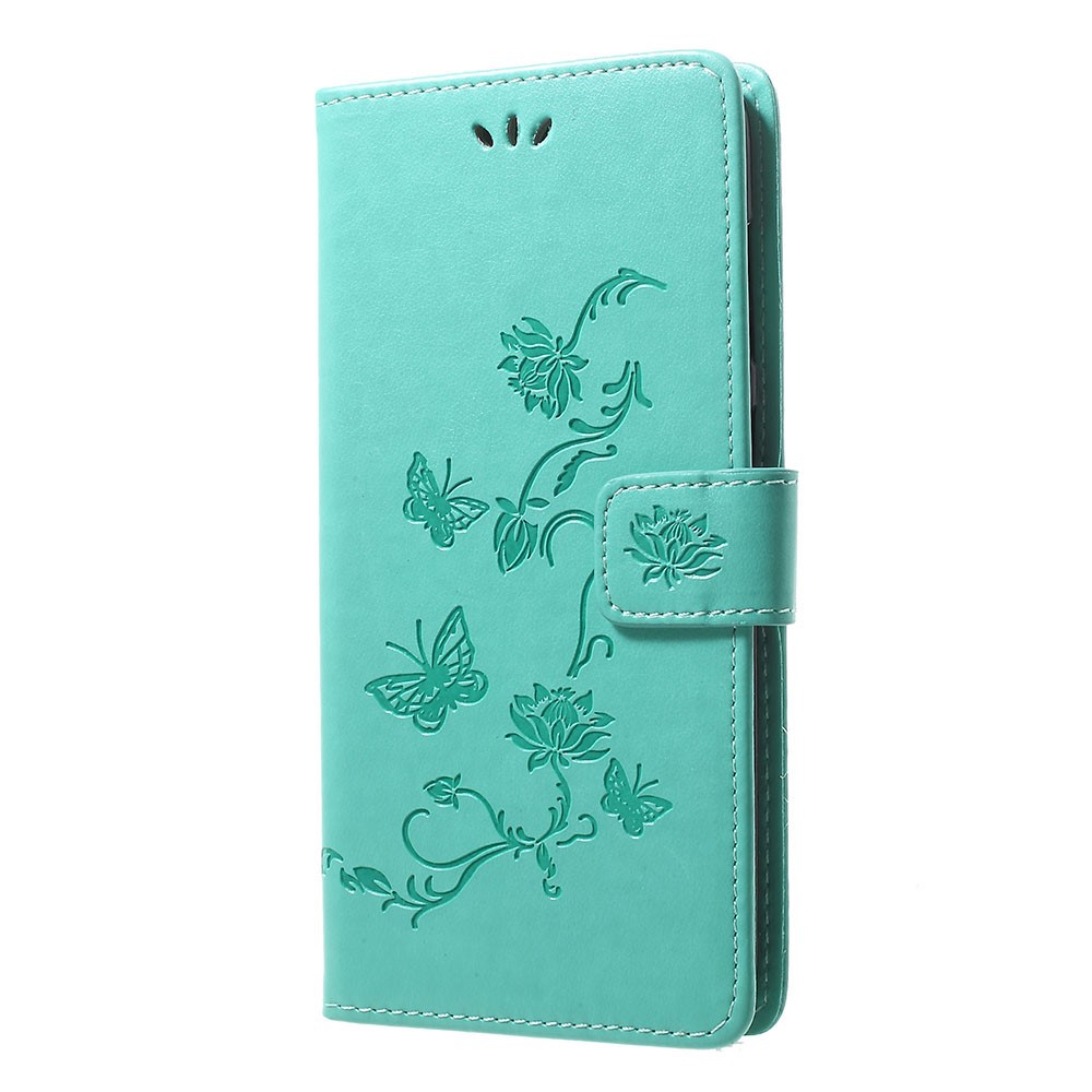 Estuche De Soporte De Billetera De Cuero Con Estampado De Mariposa Para Samsung Galaxy A70 - Verde-2