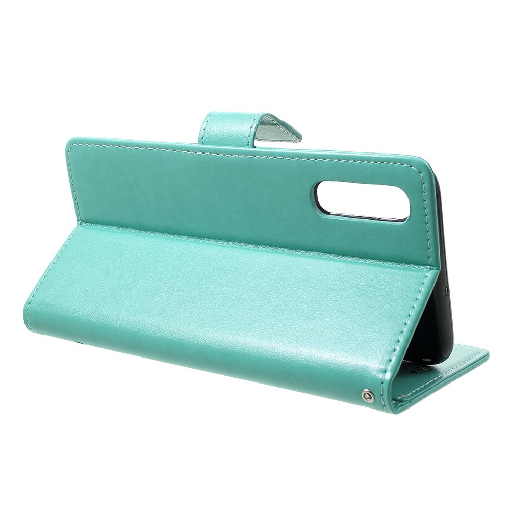 Estuche De Soporte De Billetera De Cuero Con Estampado De Mariposa Para Samsung Galaxy A70 - Verde-4