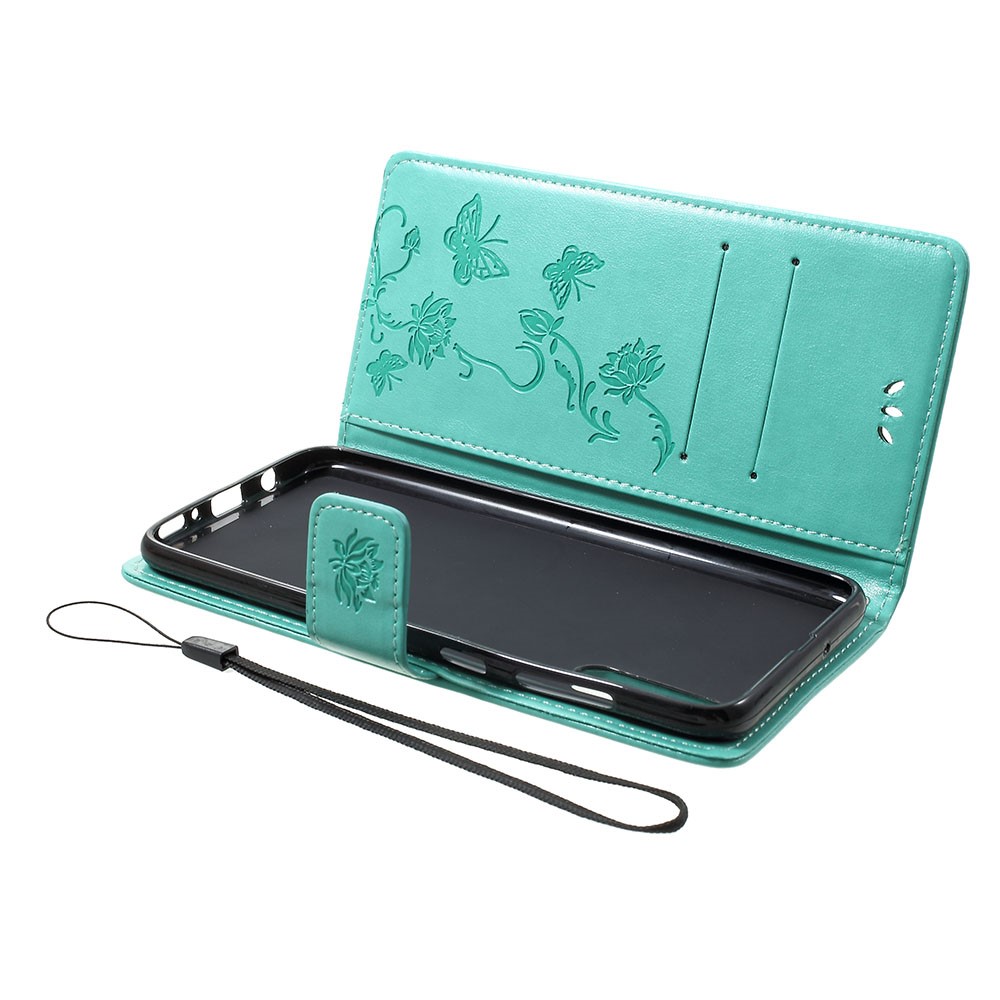 Estuche De Soporte De Billetera De Cuero Con Estampado De Mariposa Para Samsung Galaxy A70 - Verde-5