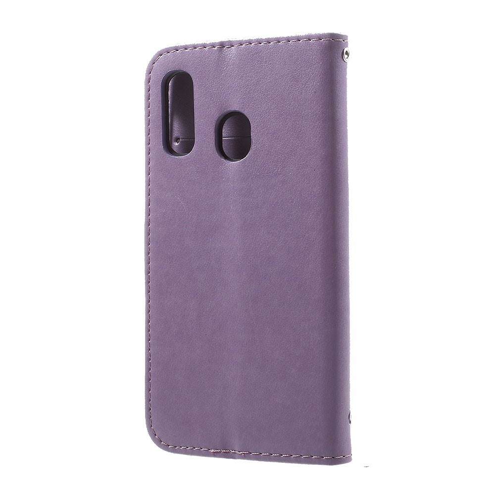 Imprimer Butterfly Flower Stand Portefeuille Case de Coquille en Cuir Pour Samsung Galaxy A40 - Violet Clair-3