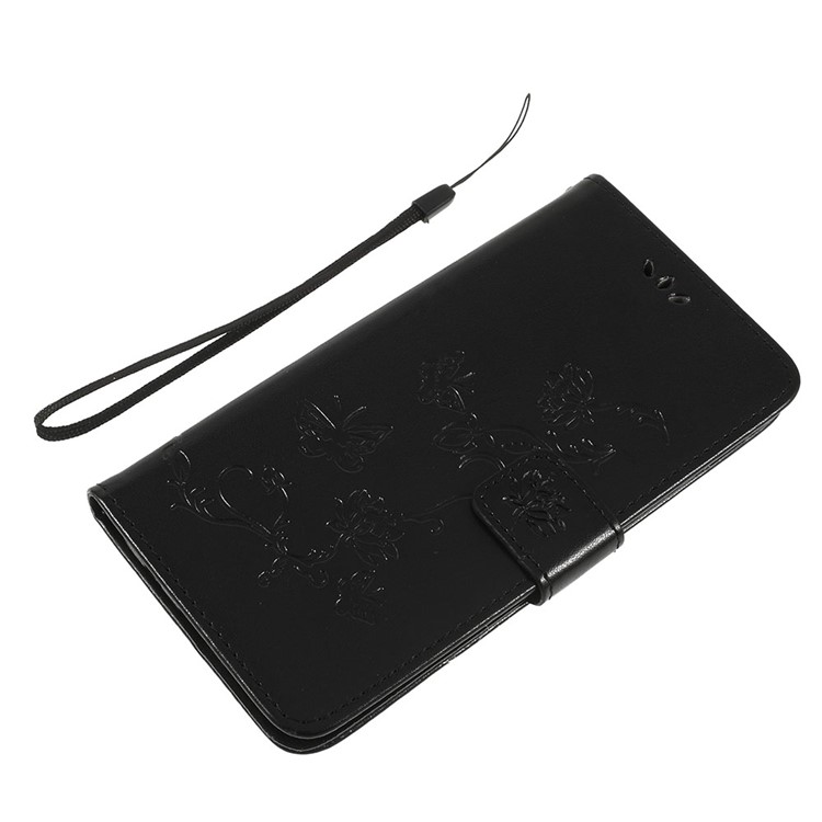 Prägen Sie Schmetterlingsblume PU-ledernes Telefongehäuse Mit Abzugsleine Für Samsung-Galaxie A20 / A30 Ein - Schwarz-10