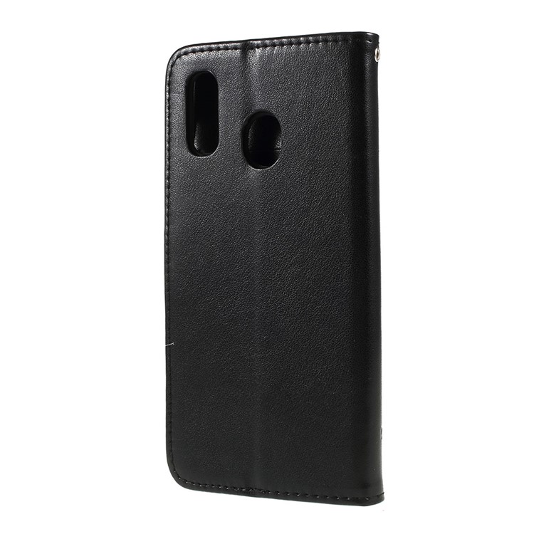 Prägen Sie Schmetterlingsblume PU-ledernes Telefongehäuse Mit Abzugsleine Für Samsung-Galaxie A20 / A30 Ein - Schwarz-2