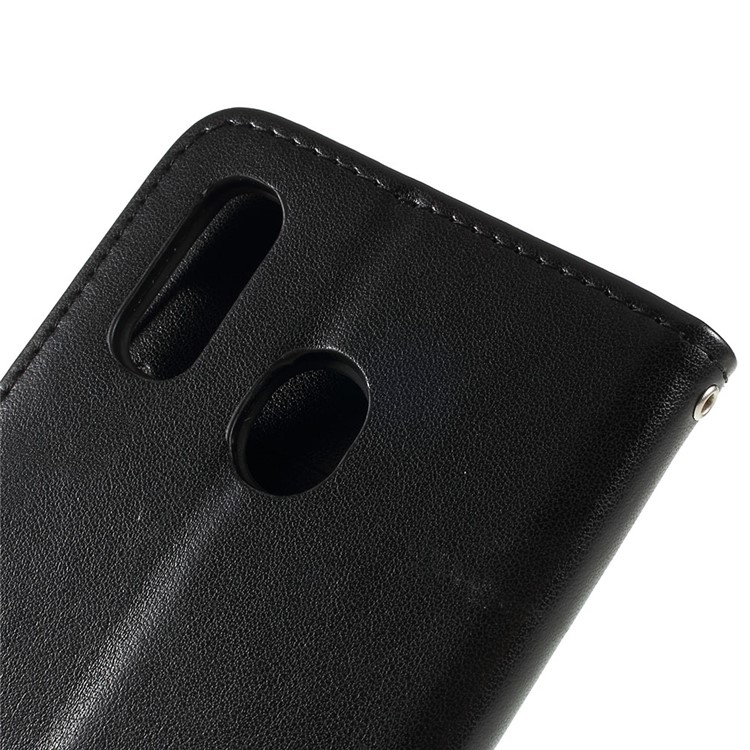 Prägen Sie Schmetterlingsblume PU-ledernes Telefongehäuse Mit Abzugsleine Für Samsung-Galaxie A20 / A30 Ein - Schwarz-5