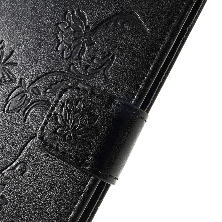 Prägen Sie Schmetterlingsblume PU-ledernes Telefongehäuse Mit Abzugsleine Für Samsung-Galaxie A20 / A30 Ein - Schwarz-6
