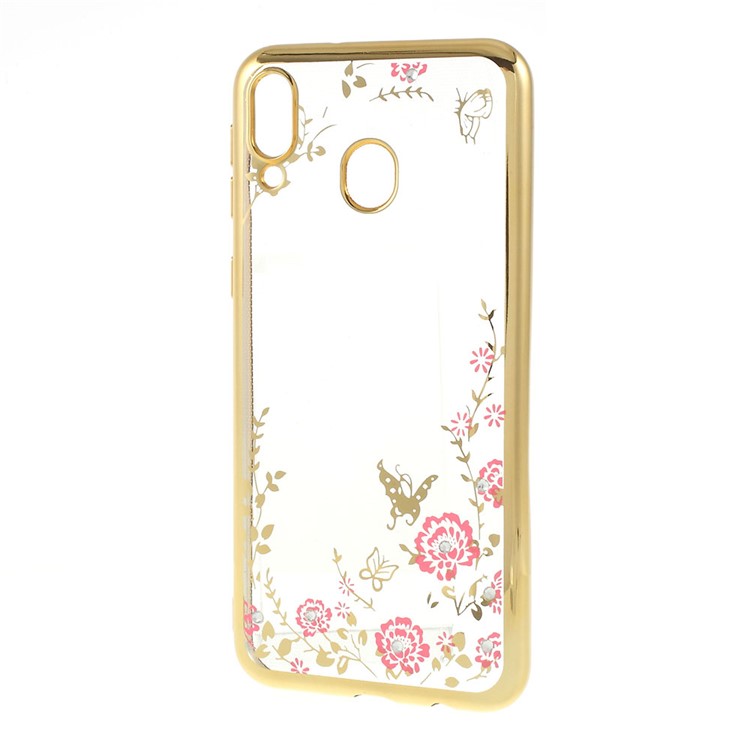 Electroplated TPU Rhinestone Phone Case Shell for Samsung Galaxy M20 - Gold-2