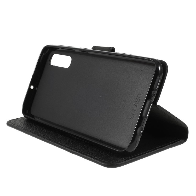 Litchi Skin Leather Wallet Case Phone Cover for Samsung Galaxy A50 - Black-8