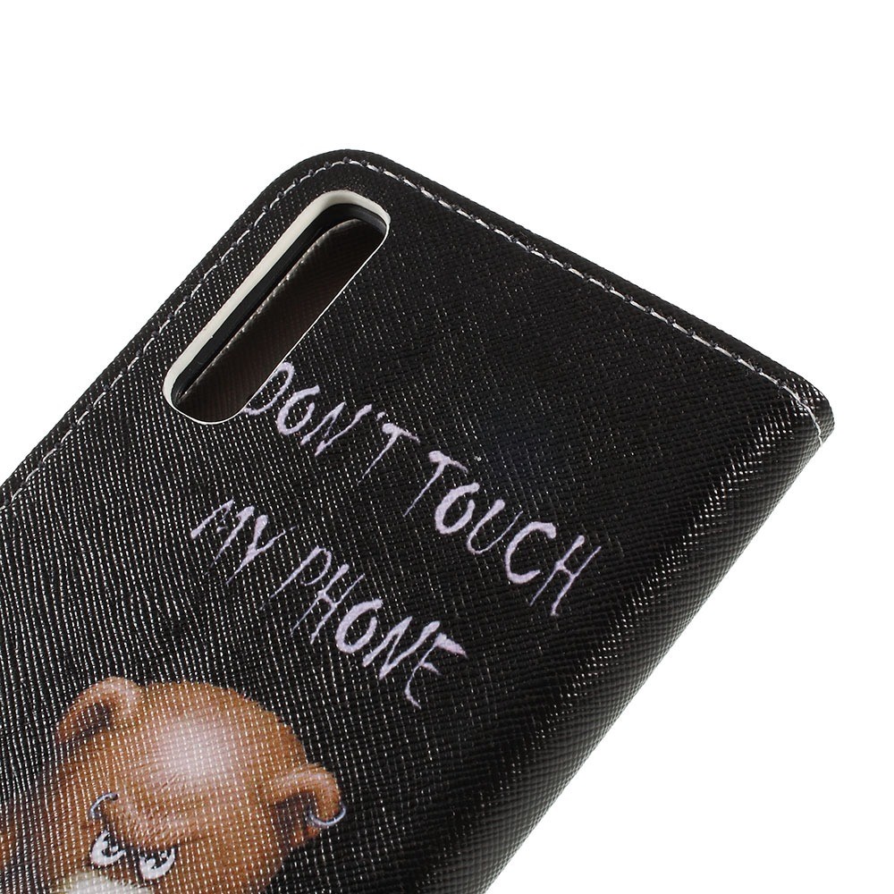 Pattern Printing Cross Texture PU Leather Wallet Flip Casing for Samsung Galaxy A50/A20/A30 - Brown Bear and Warning Words-6