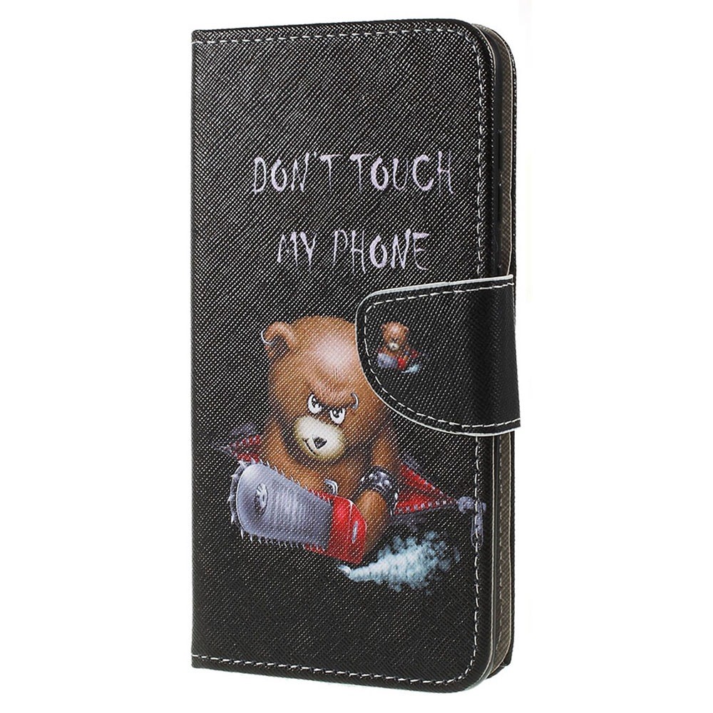 Pattern Printing Cross Texture PU Leather Wallet Flip Casing for Samsung Galaxy A50/A20/A30 - Brown Bear and Warning Words-9