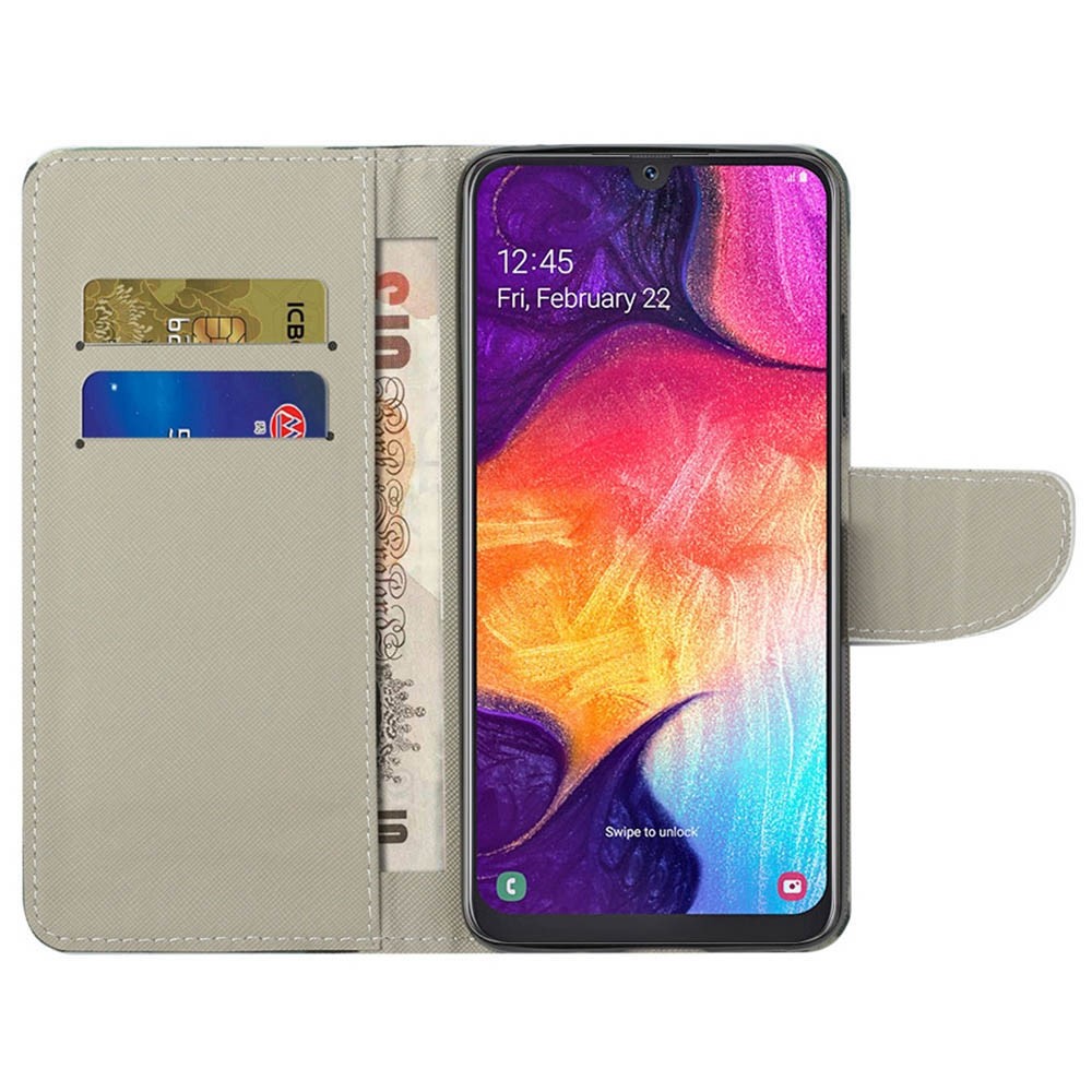 Tecning Printing Cross Texture PU Leather Portafoglio Capola Per Samsung Galaxy A50 / A50 / A30 - Farfalle Vivide-2