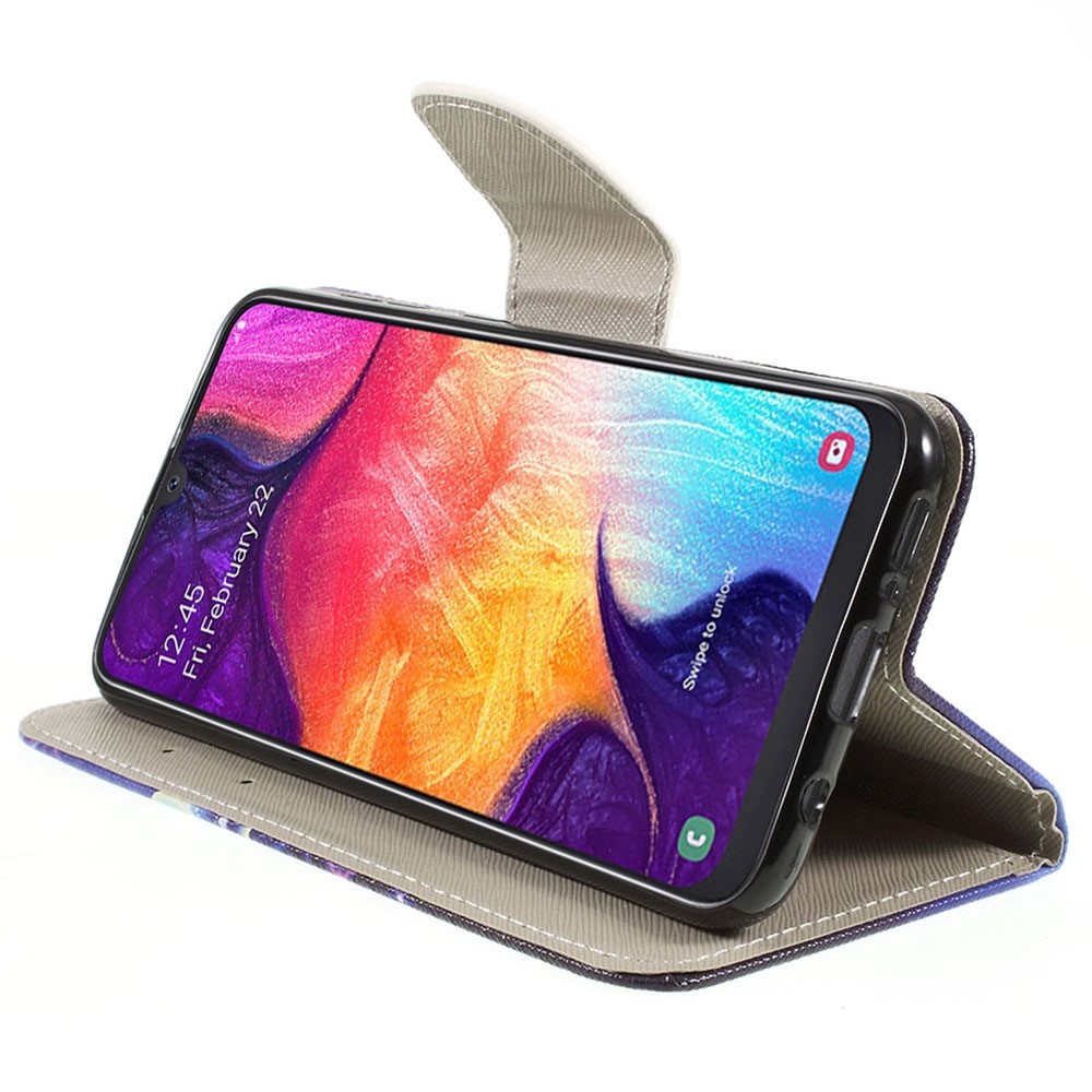 Tecning Printing Cross Texture PU Leather Portafoglio Capola Per Samsung Galaxy A50 / A50 / A30 - Farfalle Vivide-3