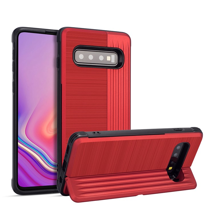 

ПК ТПУ Двухслойный Гибридный Телефон Чехол Для Samsung Galaxy S10 С Подставкой И Слот Для Карт Памяти - Красный, Galaxy S10