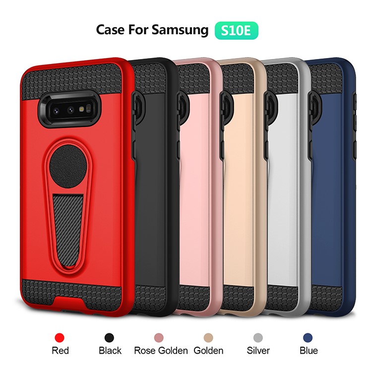 Carbon Fiber Texture PC + TPU Hybrid Kickstand Cover for Samsung Galaxy S10e (Built-in Magnetic Holder Metal Sheet) - Silver-7