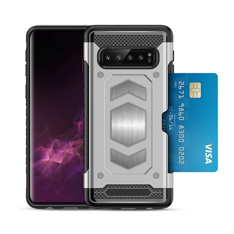 

PC + TPU Combo Card Holder Casing for Samsung Galaxy S10 Plus - Silver, Galaxy S10 Plus