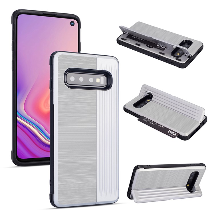 

PC TPU Dual Layer Hybrid Back Case for Samsung Galaxy S10 Plus with Kickstand and Card Slot - Silver, Galaxy S10 Plus