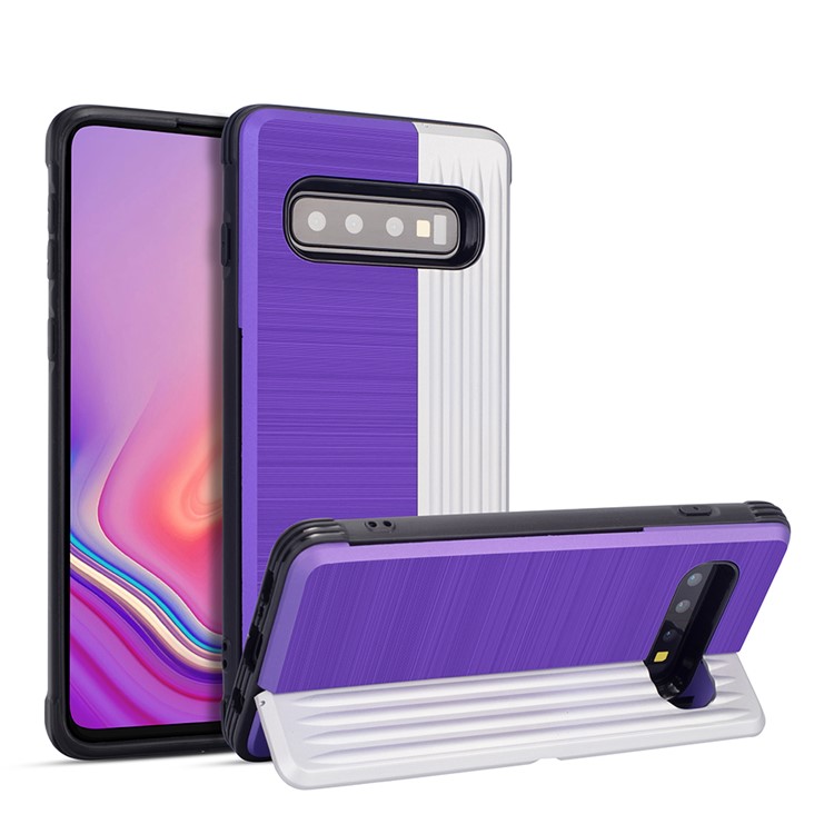 

PC TPU Двухслойная Гибридная Задняя Крышка Для Samsung Galaxy S10 Plus С Подставкой И Слотом Для Карты - Пурпурный / Серебряный, Galaxy S10 Plus
