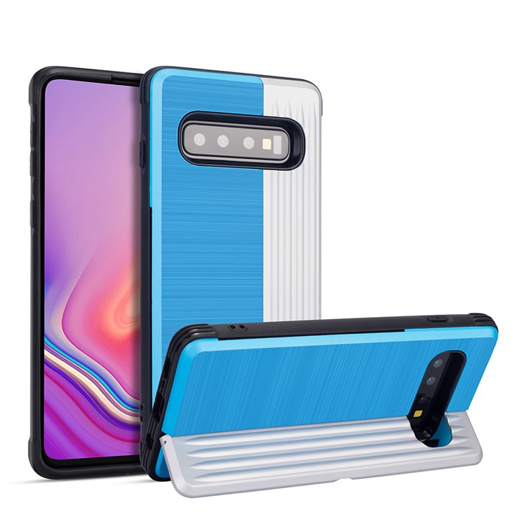 

PC TPU Dual Layer Hybrid Back Case for Samsung Galaxy S10 Plus with Kickstand and Card Slot - Blue / Silver, Galaxy S10 Plus