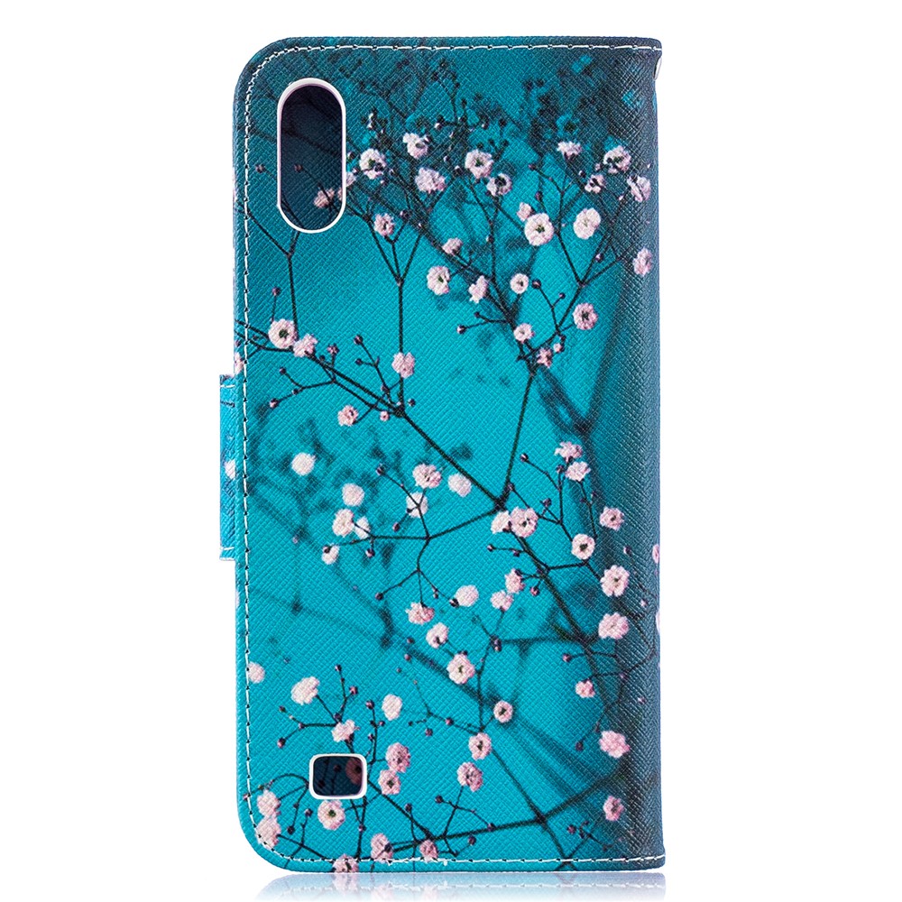 Estojo De Couro Carteira De Impressão Padrão Para Samsung Galaxy A10 - Árvore Com Flores-3