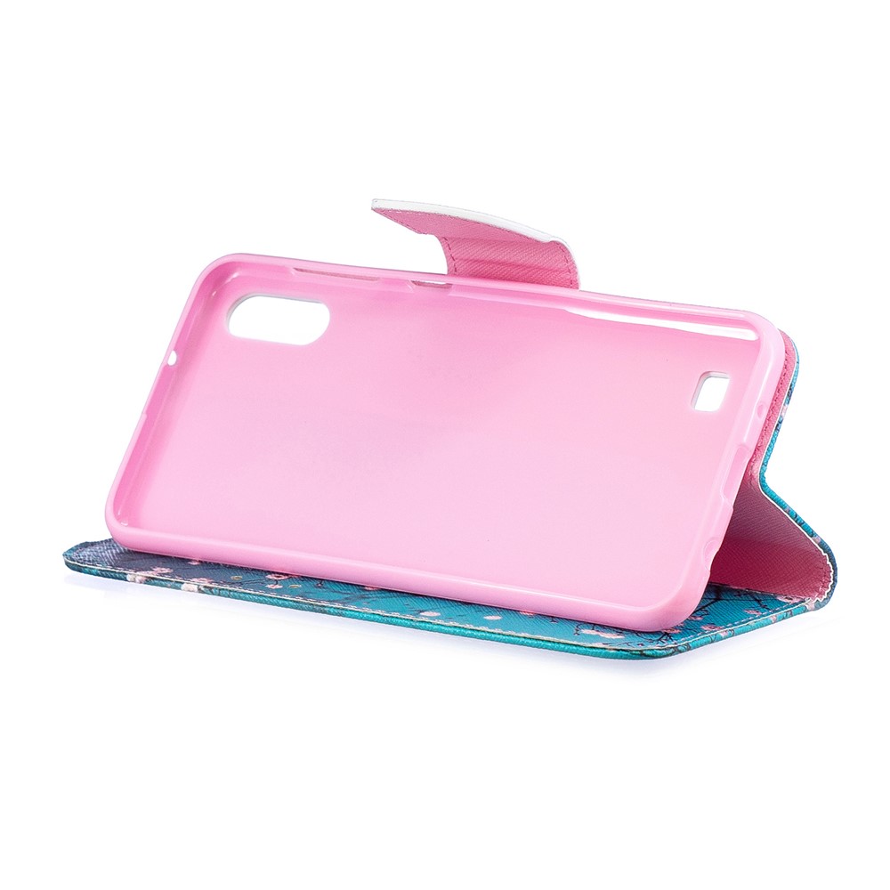 Estojo De Couro Carteira De Impressão Padrão Para Samsung Galaxy A10 - Árvore Com Flores-5