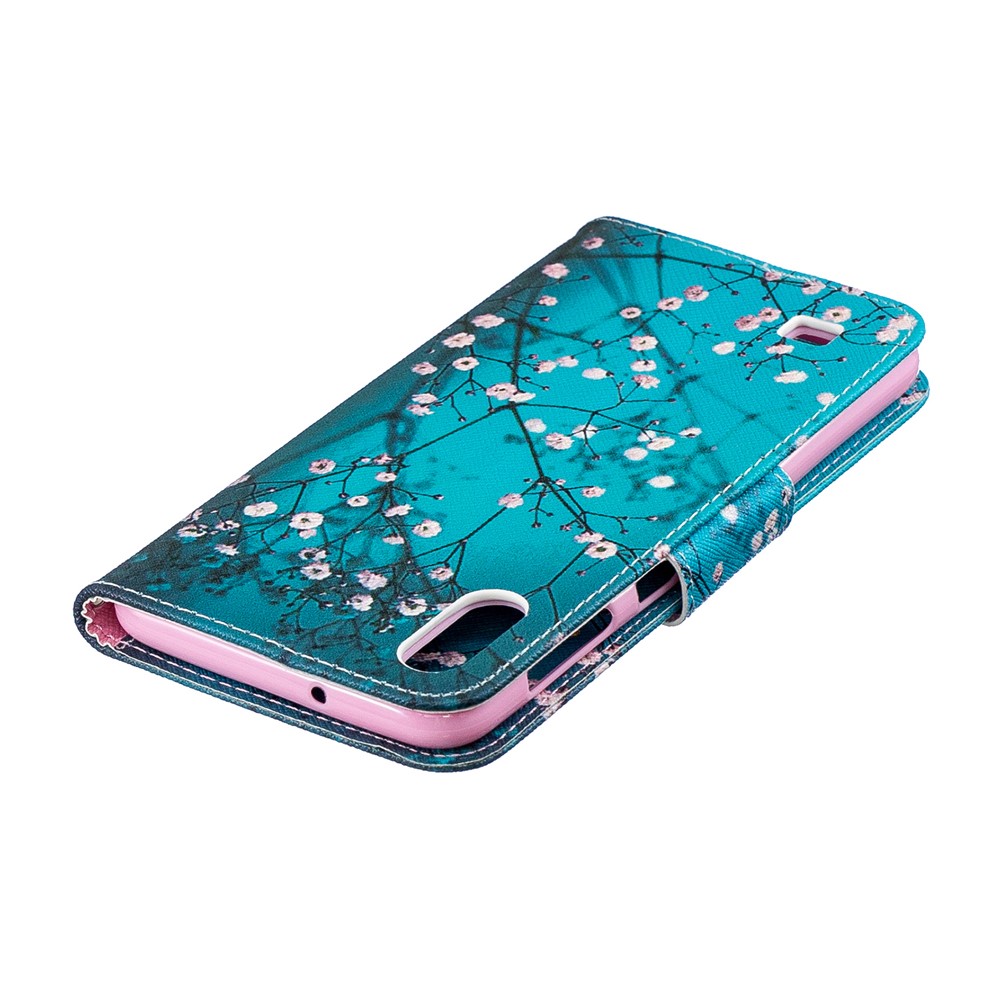 Estojo De Couro Carteira De Impressão Padrão Para Samsung Galaxy A10 - Árvore Com Flores-7