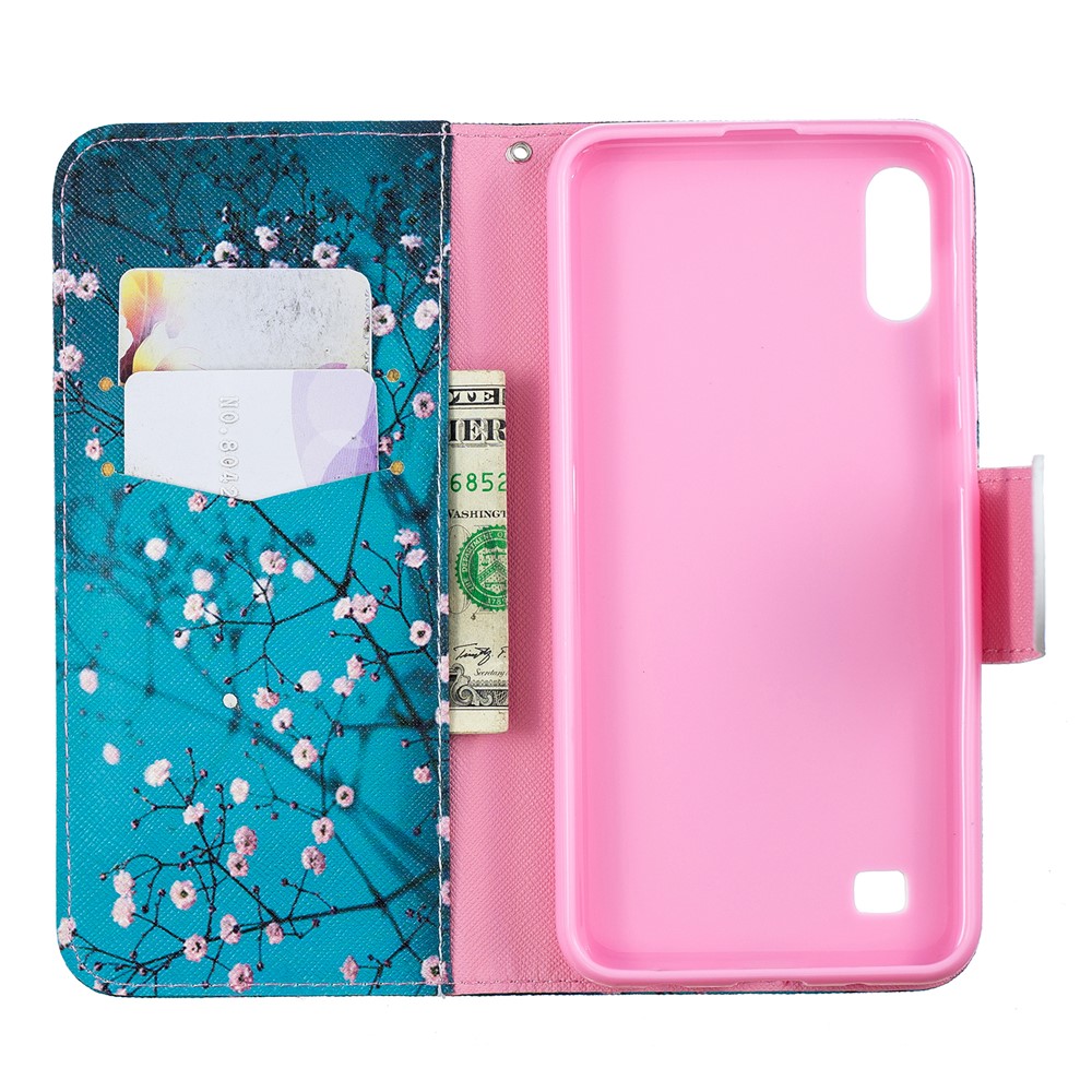 Estojo De Couro Carteira De Impressão Padrão Para Samsung Galaxy A10 - Árvore Com Flores-8