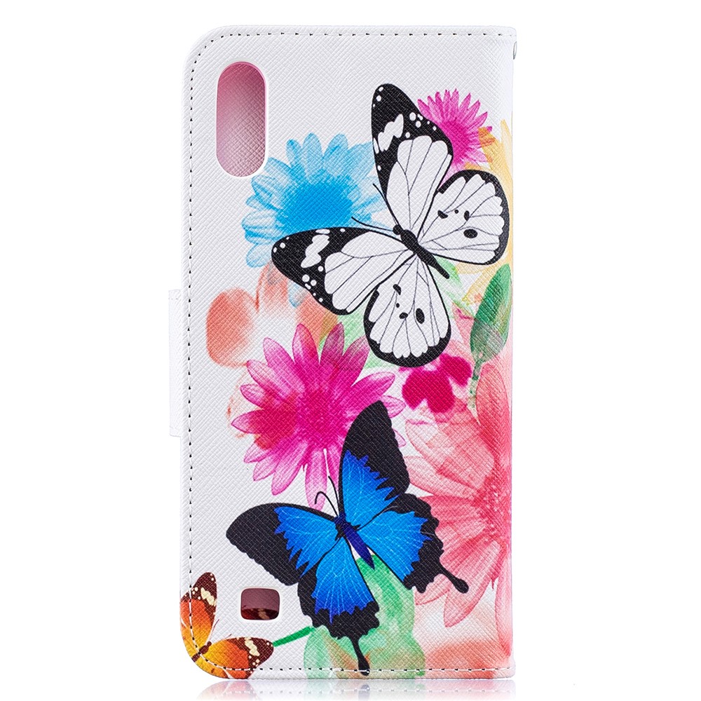 Estojo De Couro Carteira De Impressão Padrão Para Samsung Galaxy A10 - Borboletas Vivas-3