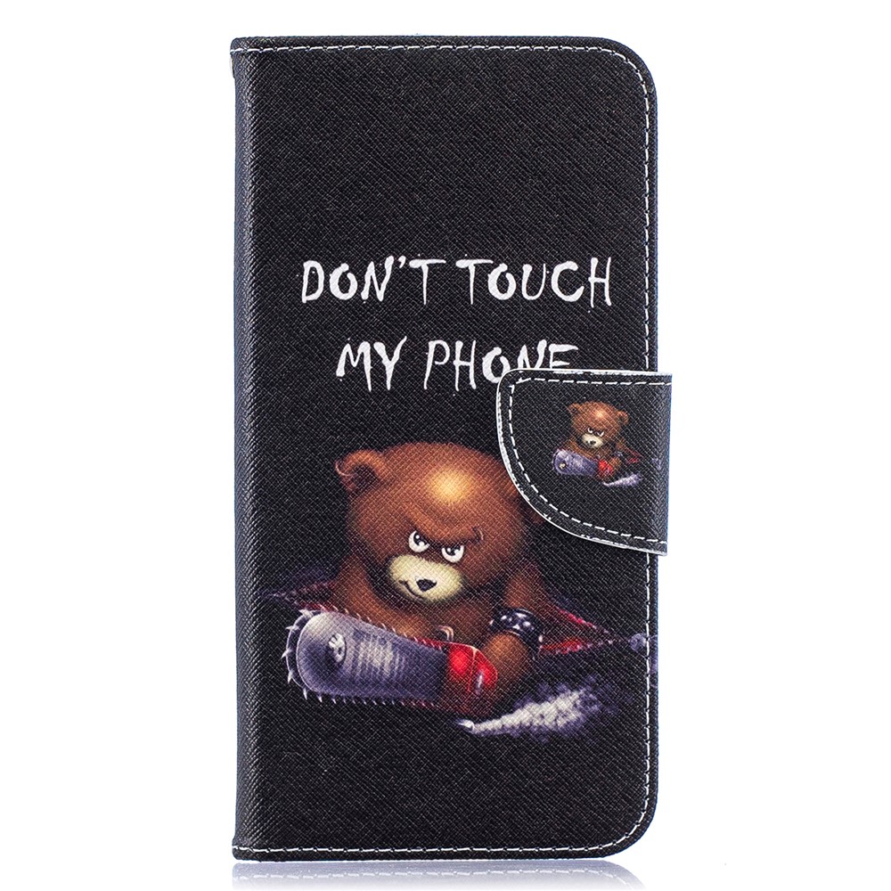 Pattern Printing Leather Wallet Case for Samsung Galaxy A10 - Brown Bear and Warning Words-2