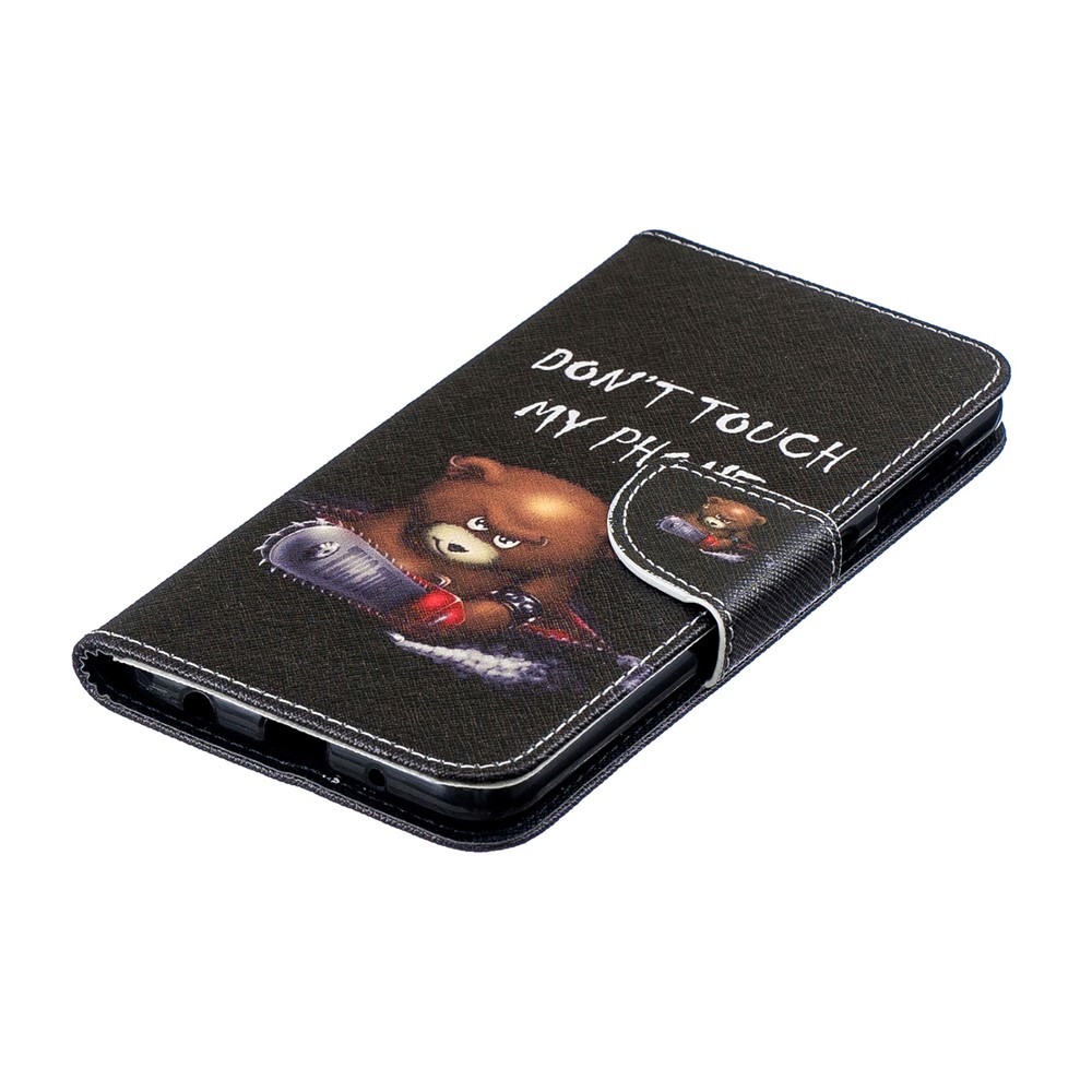 Pattern Printing Leather Wallet Case for Samsung Galaxy A10 - Brown Bear and Warning Words-6