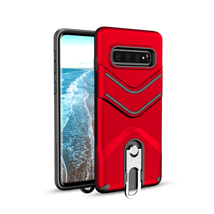 

Для Samsung Galaxy S10 Plus ТПУ Матовый ПК Гибридный Телефон Корпус С Металлической Подставкой - Красный, Galaxy S10 Plus