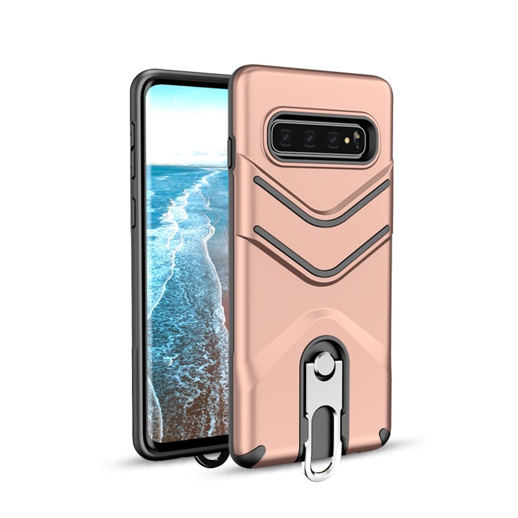 

Для Samsung Galaxy S10 Матовый ПК + ТПУ Гибридный Сотовый Телефон С Металлической Подставкой - Розовое Золото, Galaxy S10