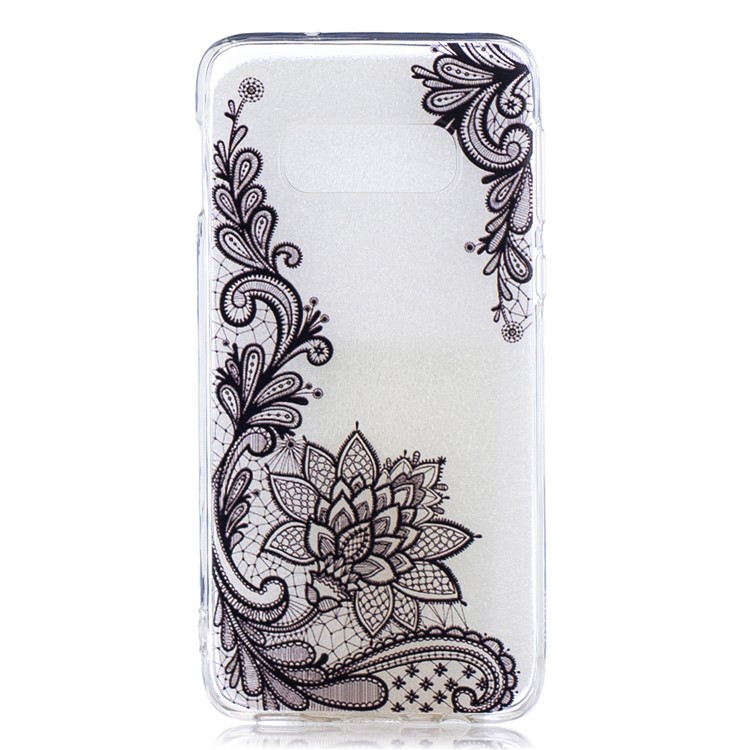 Teste Padrão Que Imprime A Caixa Do Telefone Da Proteção De TPU Para A Galáxia S10e De Samsung - Flor De Renda Preta-1