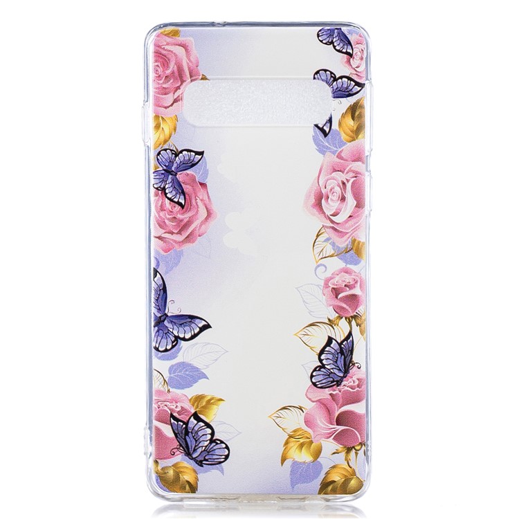 Impressão Padrão TPU Caso De Volta Para Samsung Galaxy S10 Plus - Borboleta E Flor-1